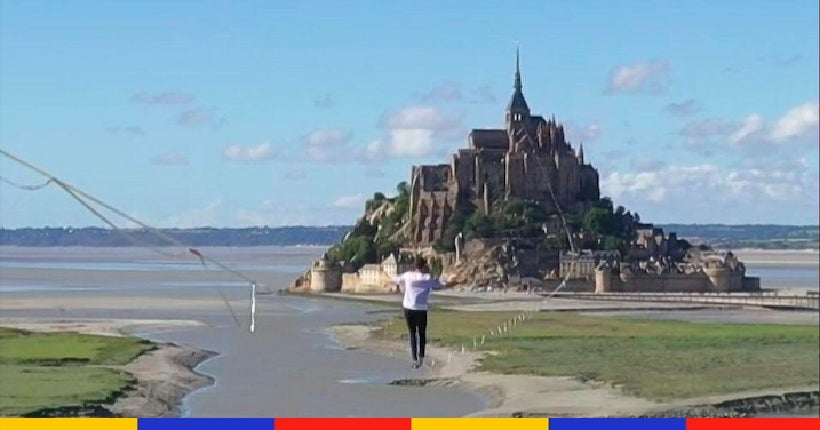Le funambule Nathan Paulin bat le record du monde de distance au Mont-Saint-Michel avec plus de 2 kilomètres parcourus sur un fil